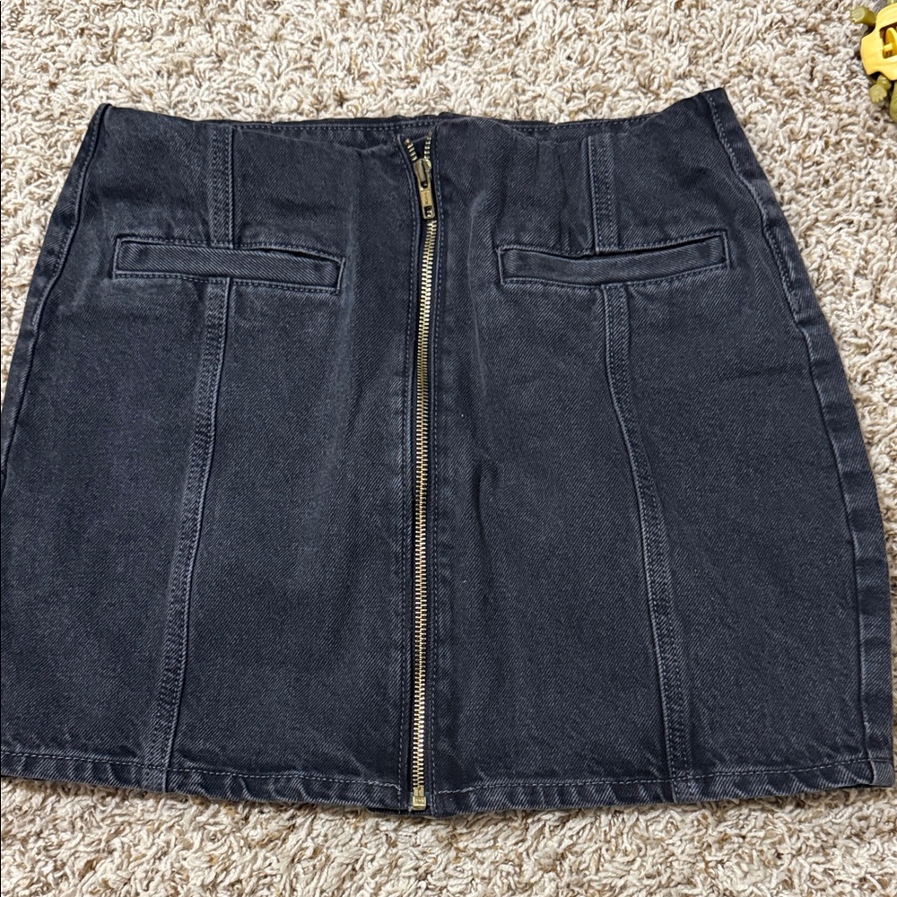 Denim Zipper Front Skirt